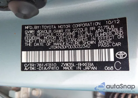 2013 Toyota Prius Plug-In from USA, damaged, VIN JTDKN3DP0D3032342